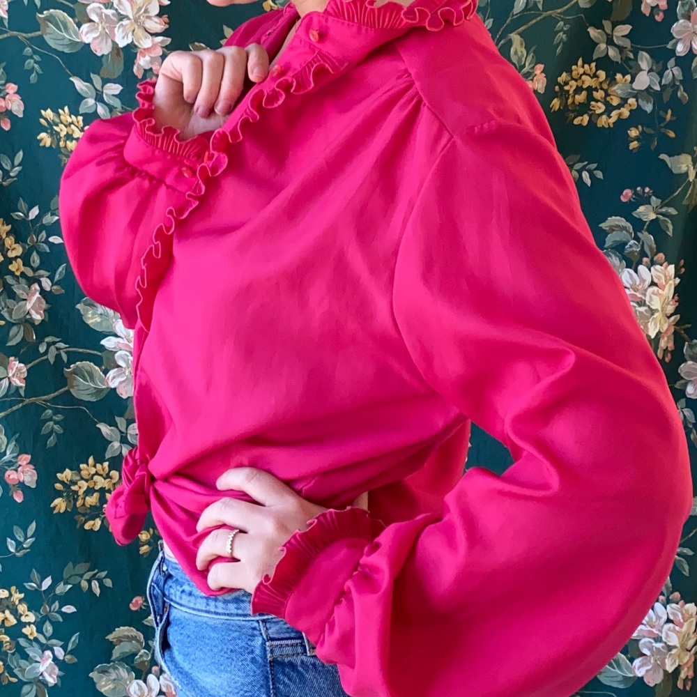 Vintage Pink Ruffled Blouse